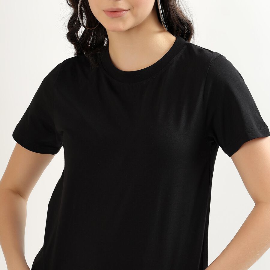 Women's Jet Black Cotton Round Neck T-Shirt, Black, large image number null