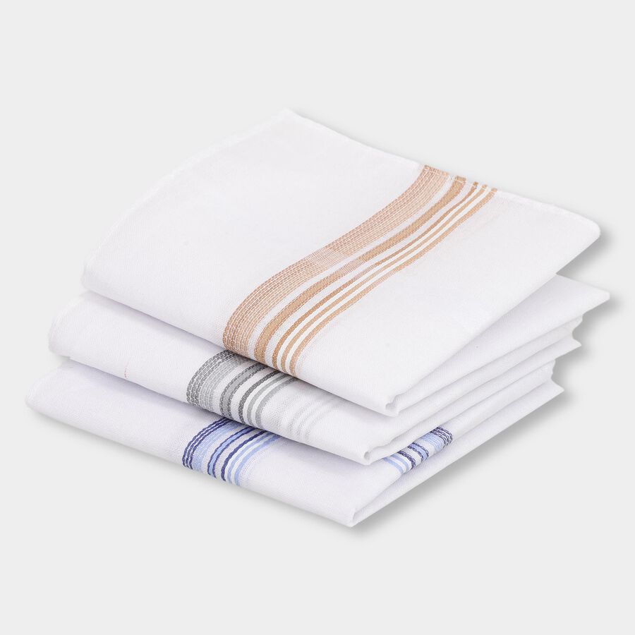 Men's White Cotton Handkerchief Pack of 3, White, large image number null