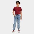 Boys' Blue Regular Fit Washed Jeans, Mid Blue, small