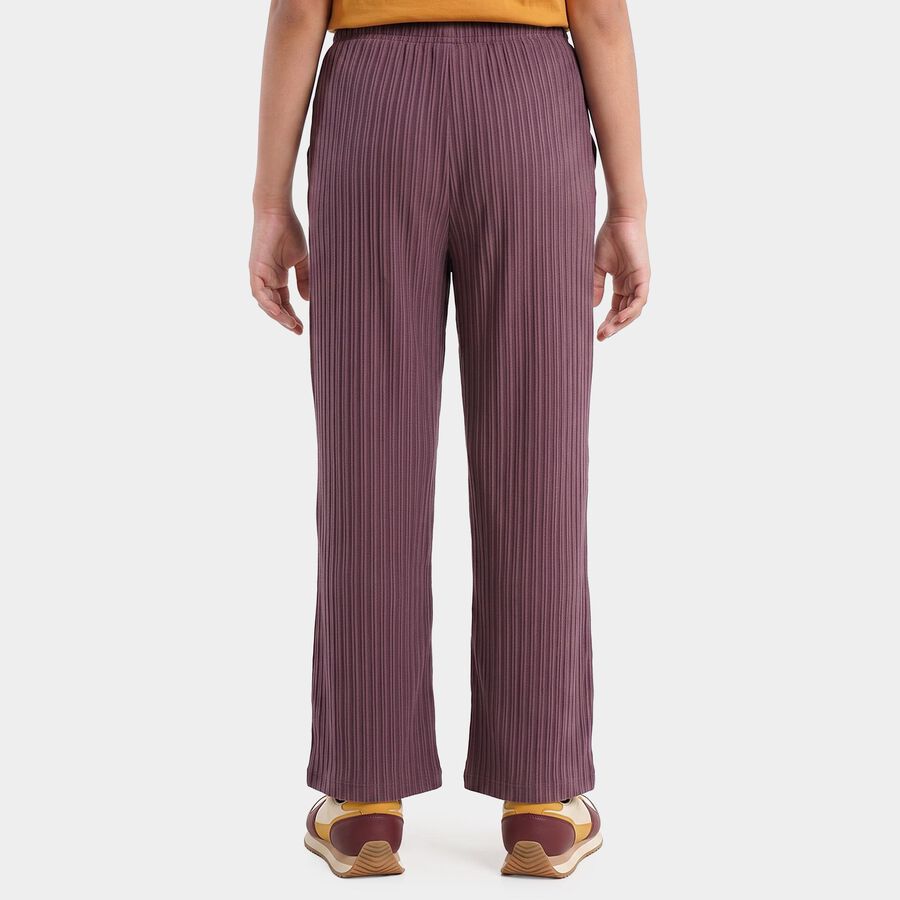 Girls' Lilac Straight Fit Ribbed Drawstring Pyjama, Lilac, large