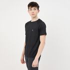 Men's Jet Black Crew Neck Athleisure T-Shirt, काला, small