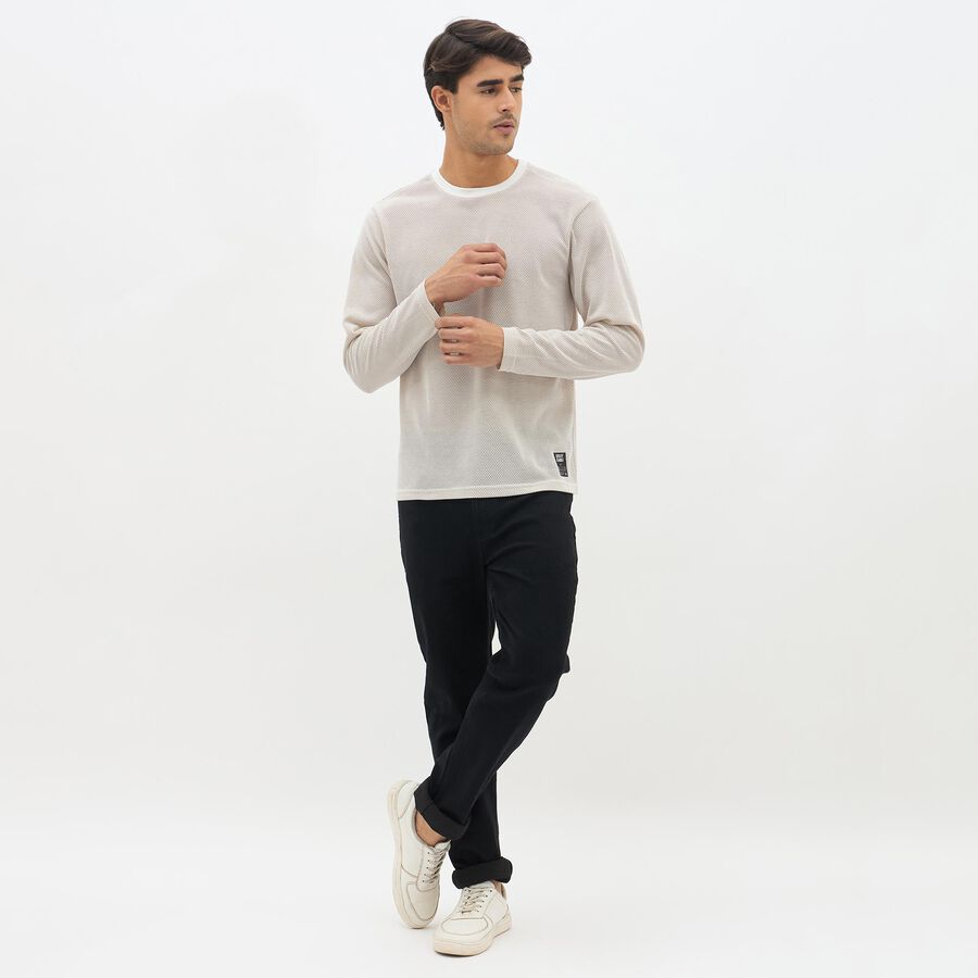 Men's Light Beige Round Neck Casual T-Shirt, Beige, large image number null