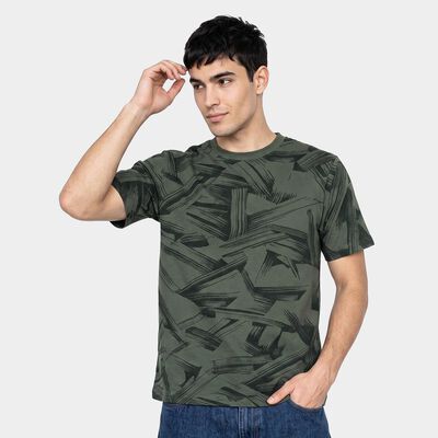 Men's Olive Green Round Neck Regular T-Shirt