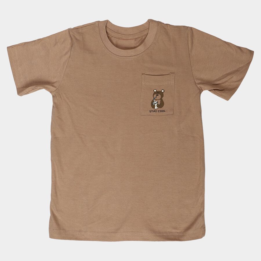 Boys Brown Cotton Crew Neck Regular Boys T-Shirt, Brown, large