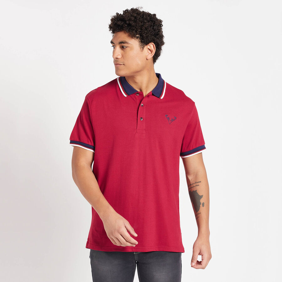 Solid Polo Shirt, मरून, large image number null