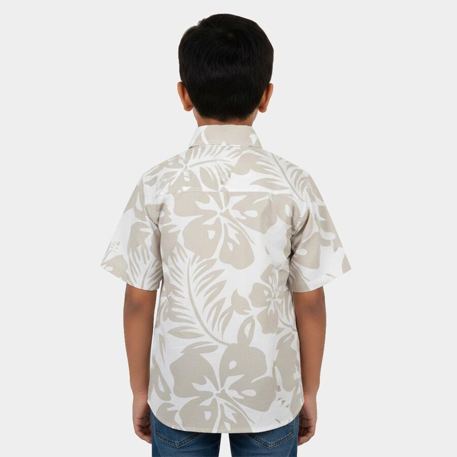 Boys' Beige Cotton Classic Collar Casual Shirt, Beige, large