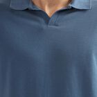 Men's Midnight Blue Polo Collar Casual T-Shirt, Mid Blue, small image number null