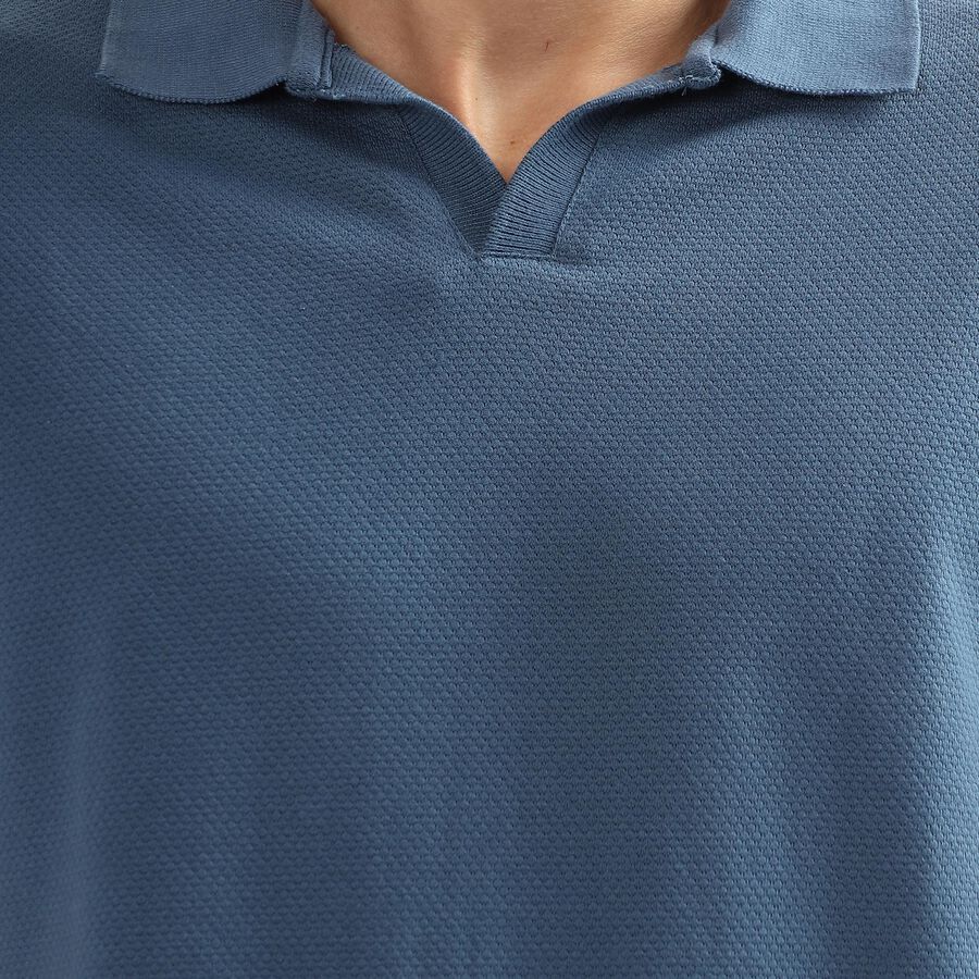 Men's Midnight Blue Polo Collar Casual T-Shirt, Mid Blue, large image number null