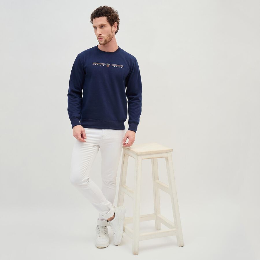 Men's Deep Midnight Navy Blue Crew Neck Casual Sweatshirt, Navy Blue, large image number null