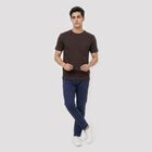 Men's Brown Cotton Round Neck Regular T-Shirt, भूरा, small