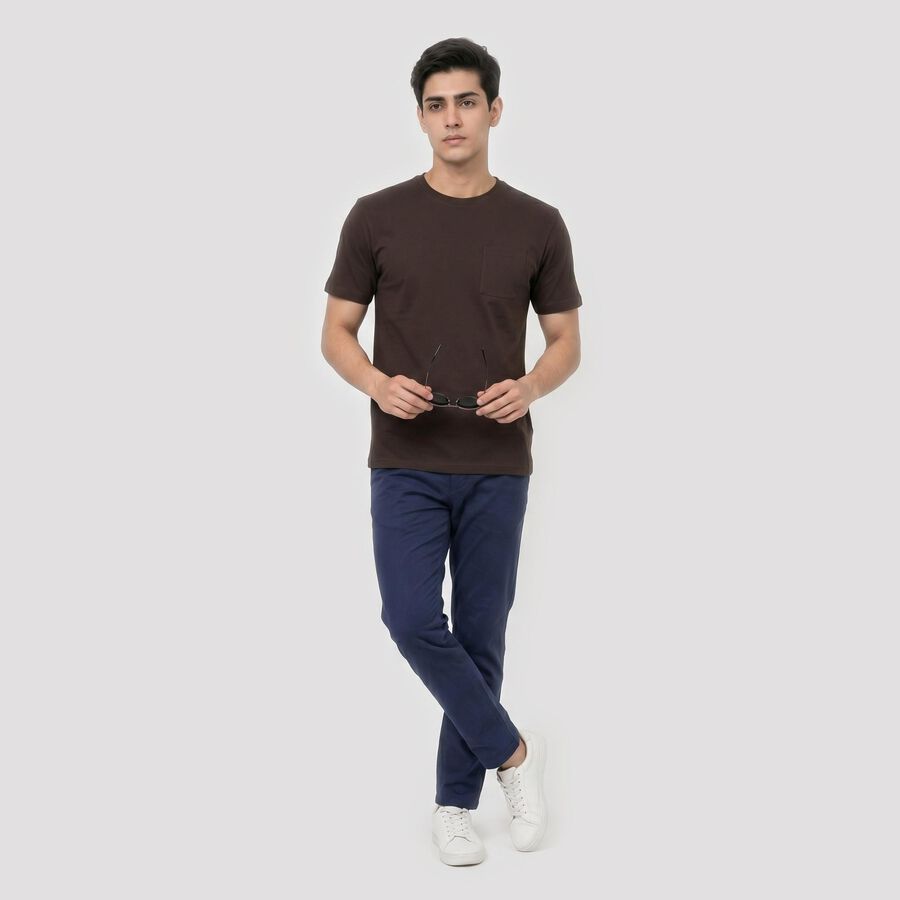 Men's Brown Cotton Round Neck Regular T-Shirt, भूरा, large