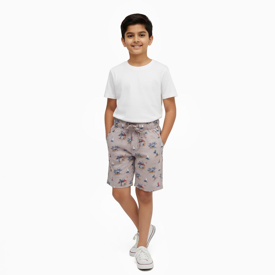 Boys Beige Printed Elastic Waist Bermuda Shorts, गहरा पीला, large image number null