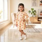 Girls' Cream Printed Fit and Flare Frock, Off White, small