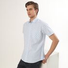 Men's Light Blue Cotton Half Sleeve Classic Casual Shirt, Light Blue, small