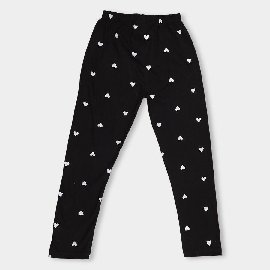 Girls' Jet Black Regular Fit Printed Pyjamas, Black, large image number null