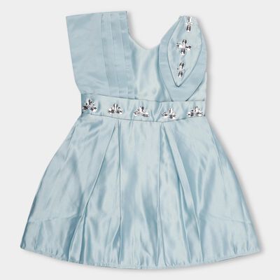 Girls' Light Sky Blue Rhinestone Embellished Party Wear Frock