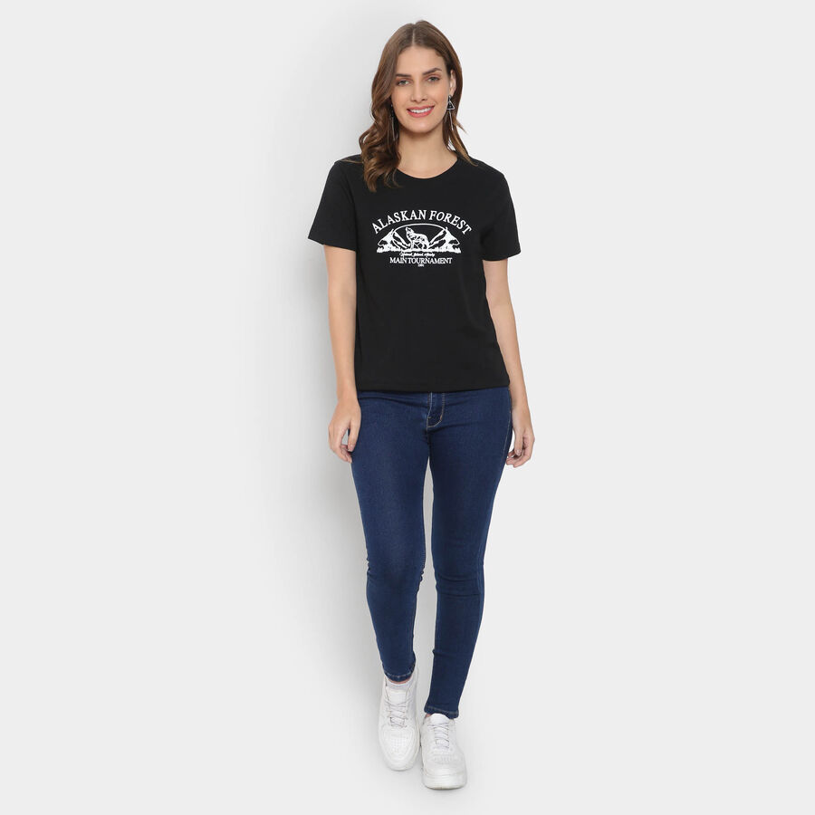 Round Neck T-Shirt, Black, large image number null