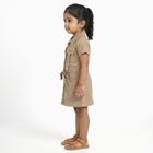 Girls' Beige Shirt-Style Cotton Blend Casual Frock, Beige, small image number null
