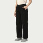 Women's Black Wide Leg Solid Jeans, Black, small