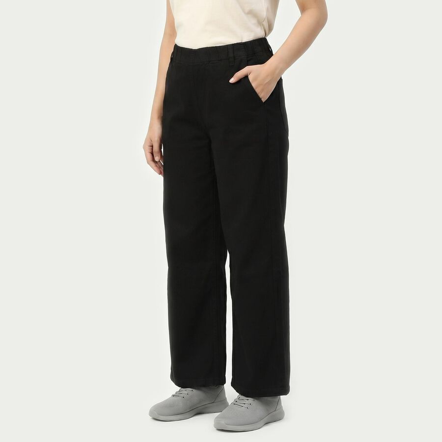 Women's Black Wide Leg Solid Jeans, Black, large