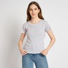 Ladies'  Stripes Round Neck T-Shirt, Light Pink, small