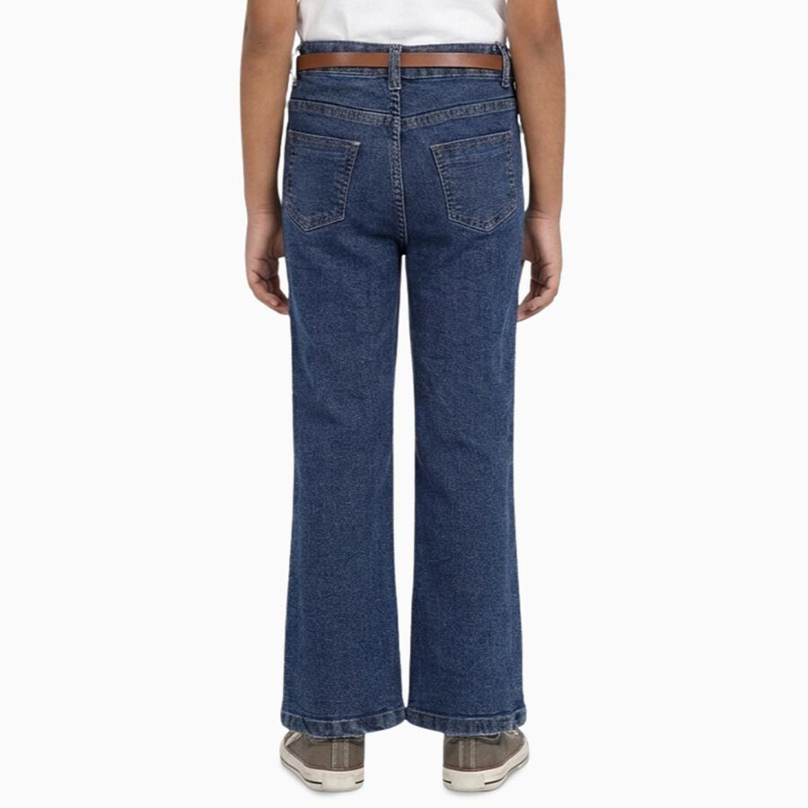 Girls' Dark Indigo Blue Flared Fit Jeans, हल्का नीला, large