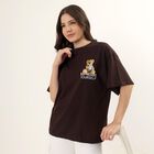 Women's Brown 100% Cotton Round Neck Minimalist T-Shirt, Brown, small