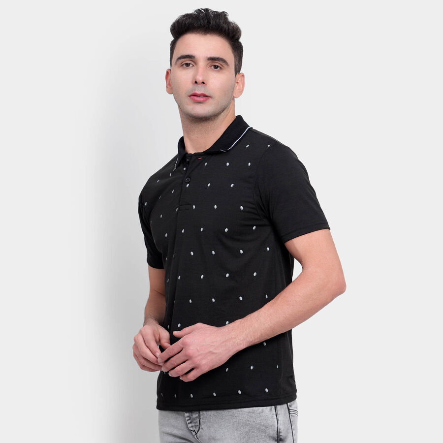 Printed Polo Shirt, Black, large image number null