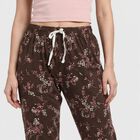 Women's Wine Straight Fit Floral Printed Cotton Blend Lounge Pyjama, वाइन, small