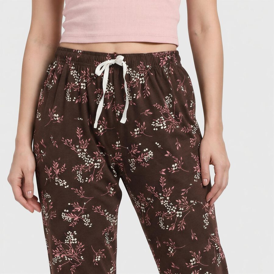 Women's Wine Straight Fit Floral Printed Cotton Blend Lounge Pyjama, वाइन, large