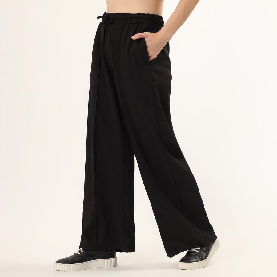 Women's Black Slim Fit Cuffed Track Pants, Black, large