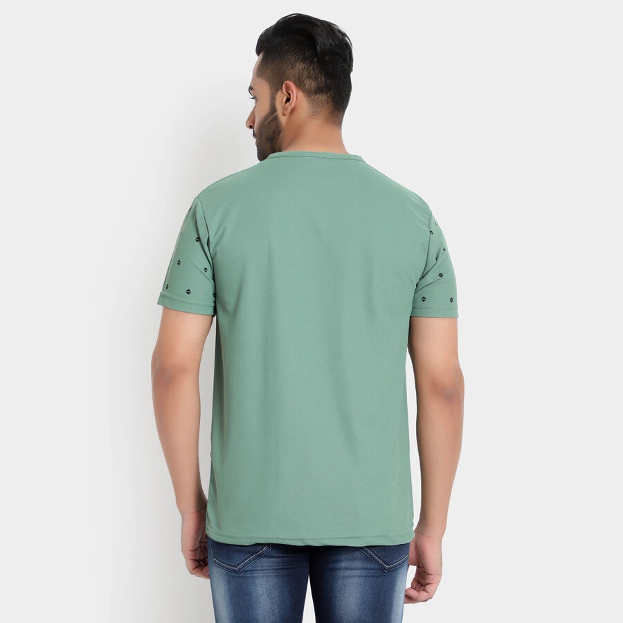 Printed Henley T-Shirt, Dark Green, large image number null