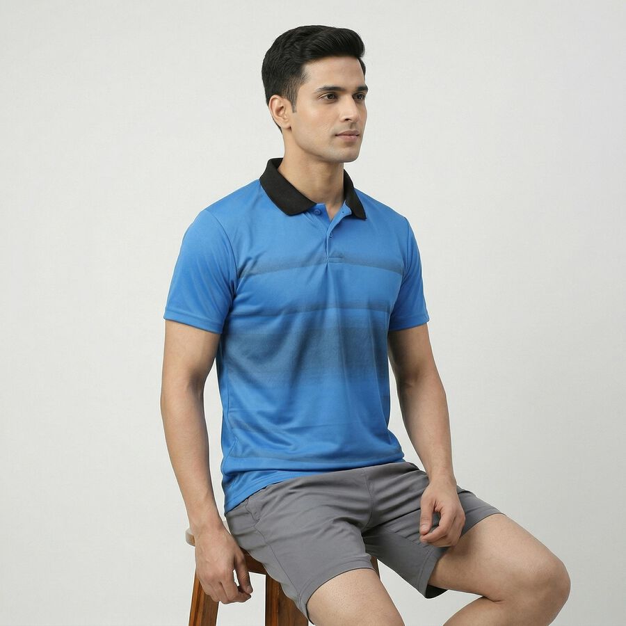 Men's Light Blue Round Neck Athleisure T-Shirt, Light Blue, large