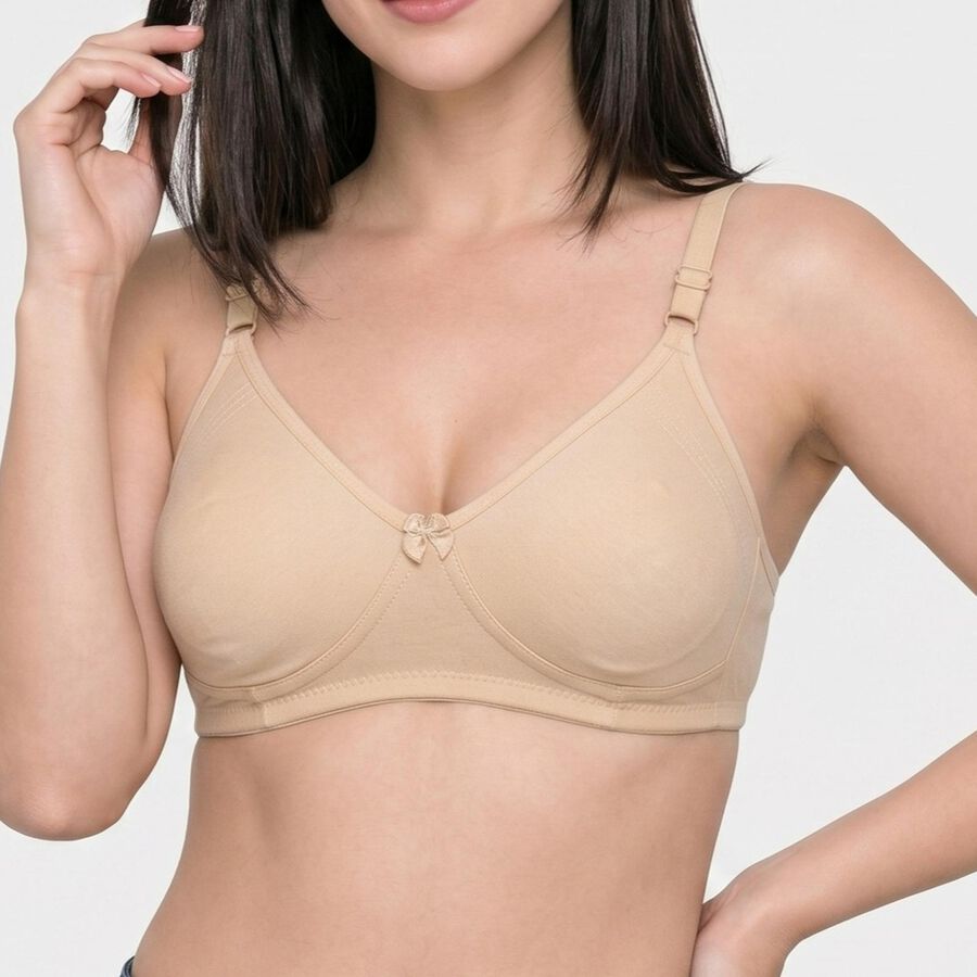 Women's Beige Cotton Blend V Neck Bralette Bra, गहरा पीला, large