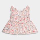 Girls' Peach Round Neck Sleeveless Floral Frock, Peach, small image number null