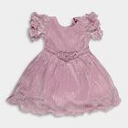 Girls' Shimmering Dusty Pink Pleated Party Wear Frock, Lilac, small image number null