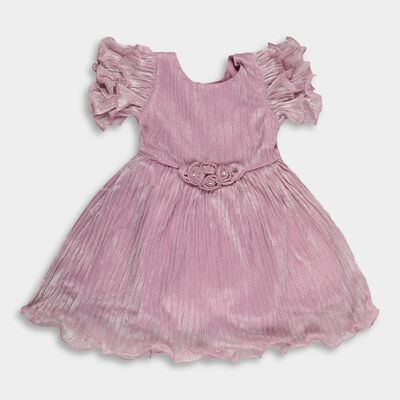 Girls' Shimmering Dusty Pink Pleated Party Wear Frock