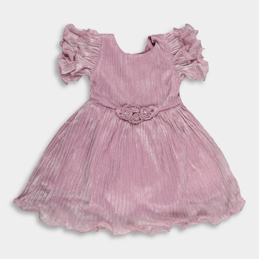 Girls' Shimmering Dusty Pink Pleated Party Wear Frock, Lilac, large image number null