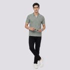 Men's Green Polo Neck Striped T-Shirt, Light Green, small