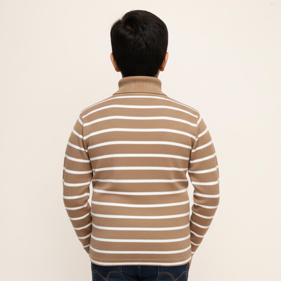 Boys Muted Beige Turtleneck Casual Pullover, Beige, large image number null