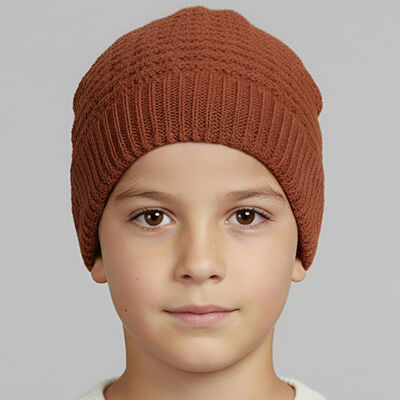 Boys' Rust Brown Textured Knitted Beanie Cap