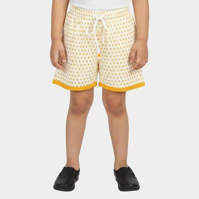 Girls White Regular Fit Printed Shorts