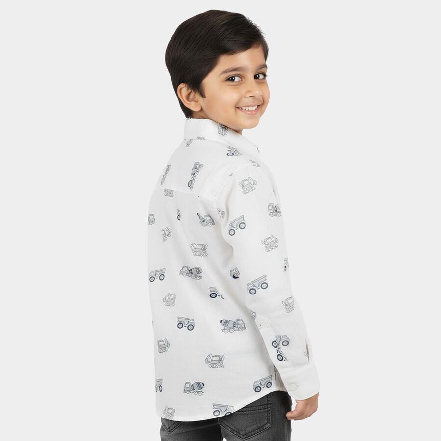 Boys' Rich Eggshell White Printed Classic Casual Shirt, सफ़ेद, large image number null