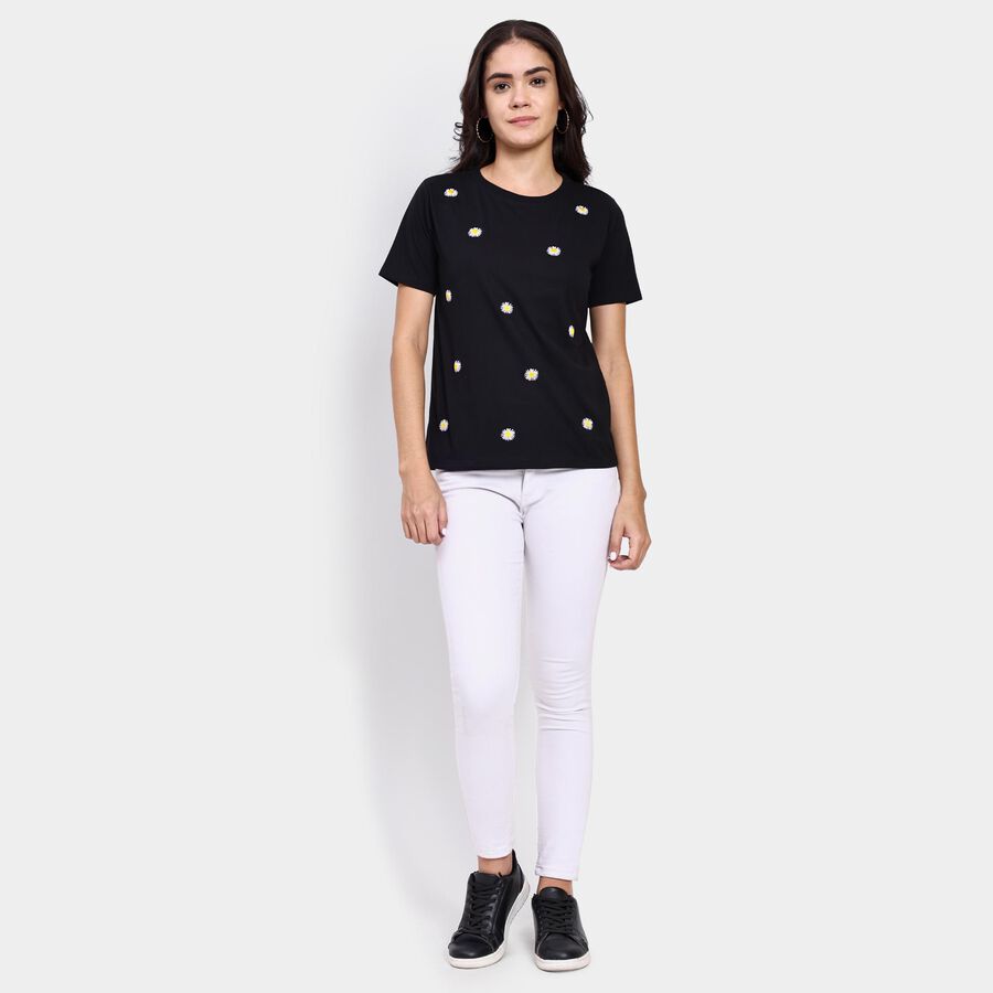 Ladies' Round Neck T-Shirt , काला, large image number null