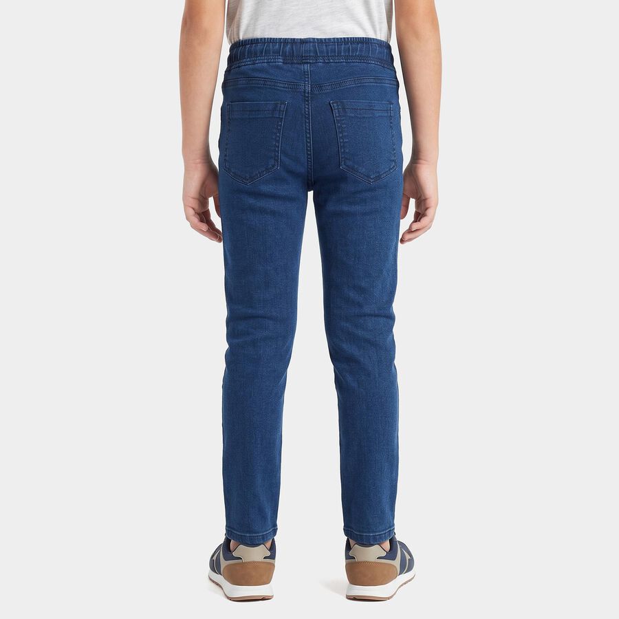 Boys Navy Blue Drawstring Waist Jeans, Dark Blue, large