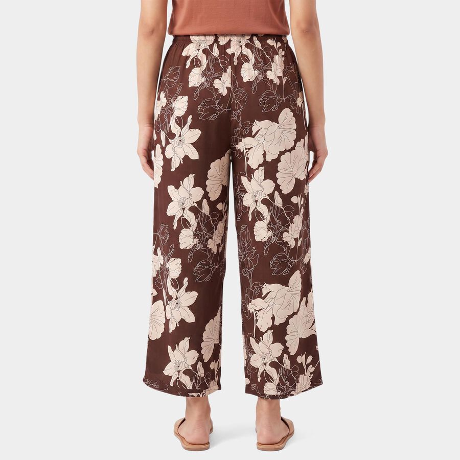 Women's Brown Straight Fit Floral Pyjama, भूरा, large