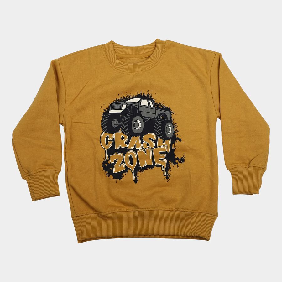 Boys' Yellow Round Neck Pullover Sweatshirt, पीला, large