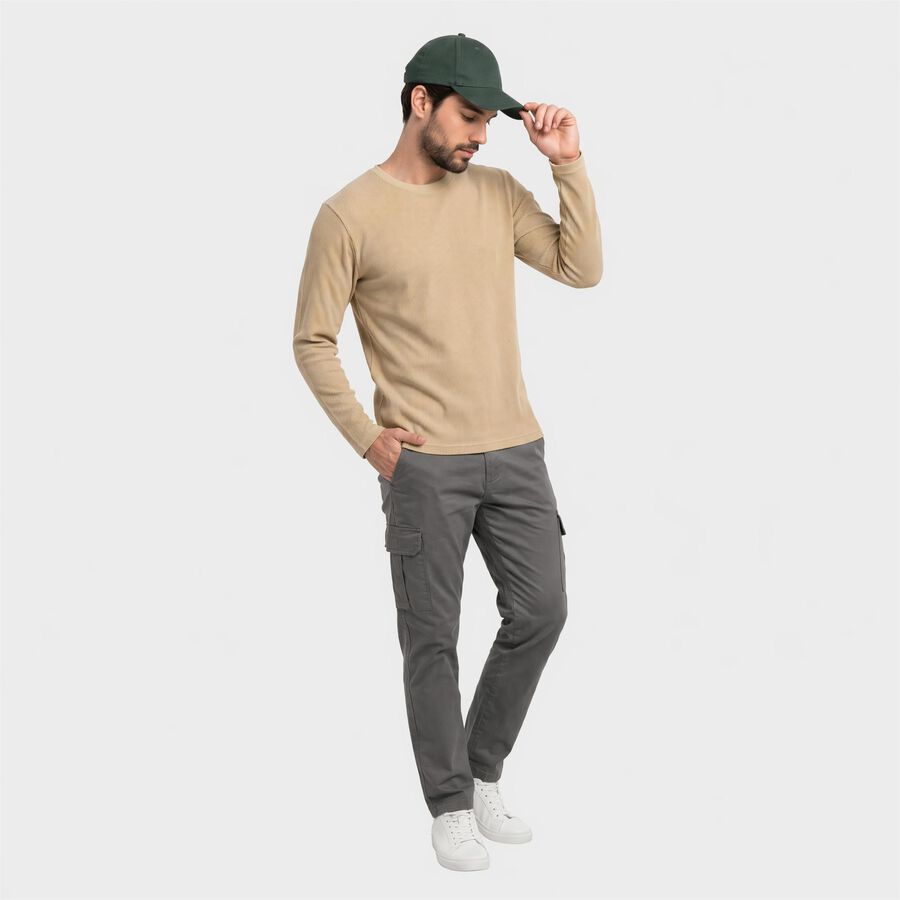 Men's Beige Crew Neck Regular T-Shirt, Beige, large
