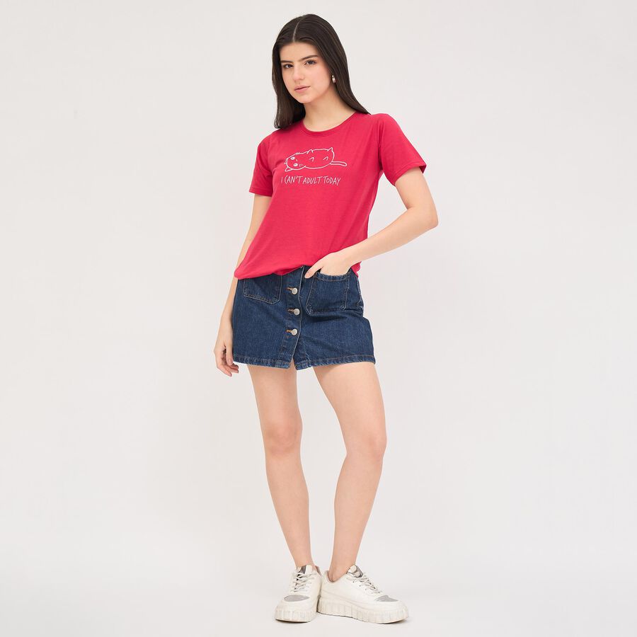 Ladies' Round Neck T-Shirt, रानी (फ्यूशिया), large image number null