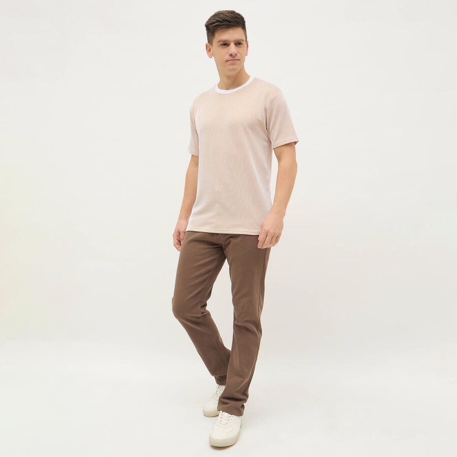 Men's Light Beige Crew Neck Athleisure Drifit T-Shirt, गहरा पीला, large
